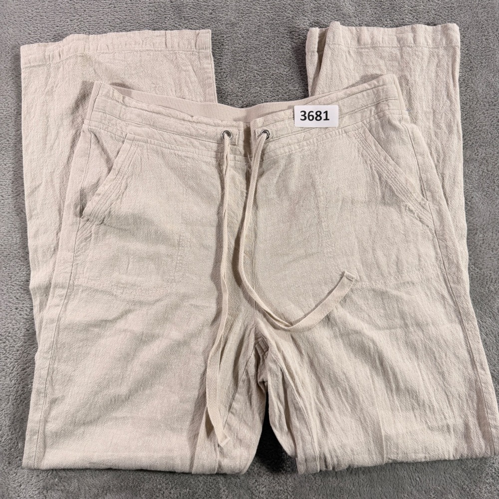 Kim Rogers Pants Womens 8P Beige Linen Blend Wide Leg Drawstring Petite